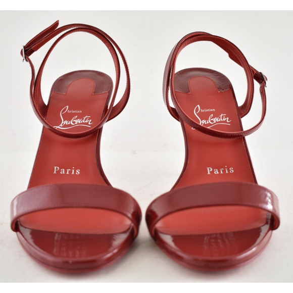 Christian Louboutin Loubigirl 85 Loubi Red Pat Ankle Strap Sandal Heel Pump 37 - Picture 5 of 11